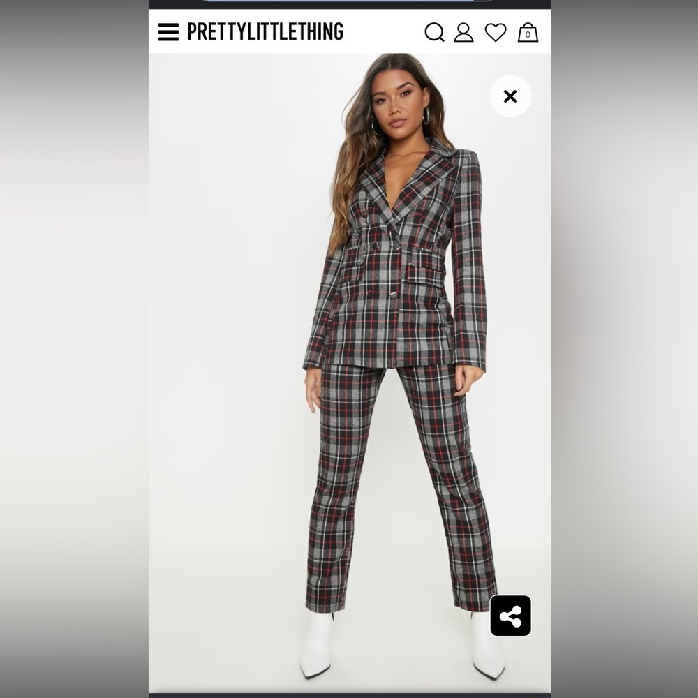 Prettylittlething Black Check  Triple Breasted Oversized Blazer
